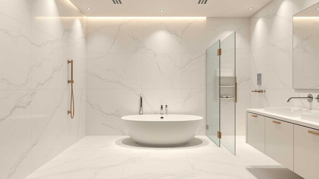 Luxurious spa-like bathroom after remodeling with freestanding tub