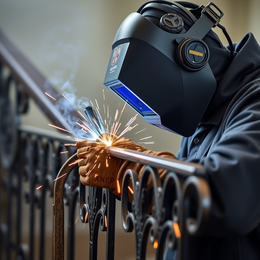 Welder creating intricate metal railing for a DHA bungalow