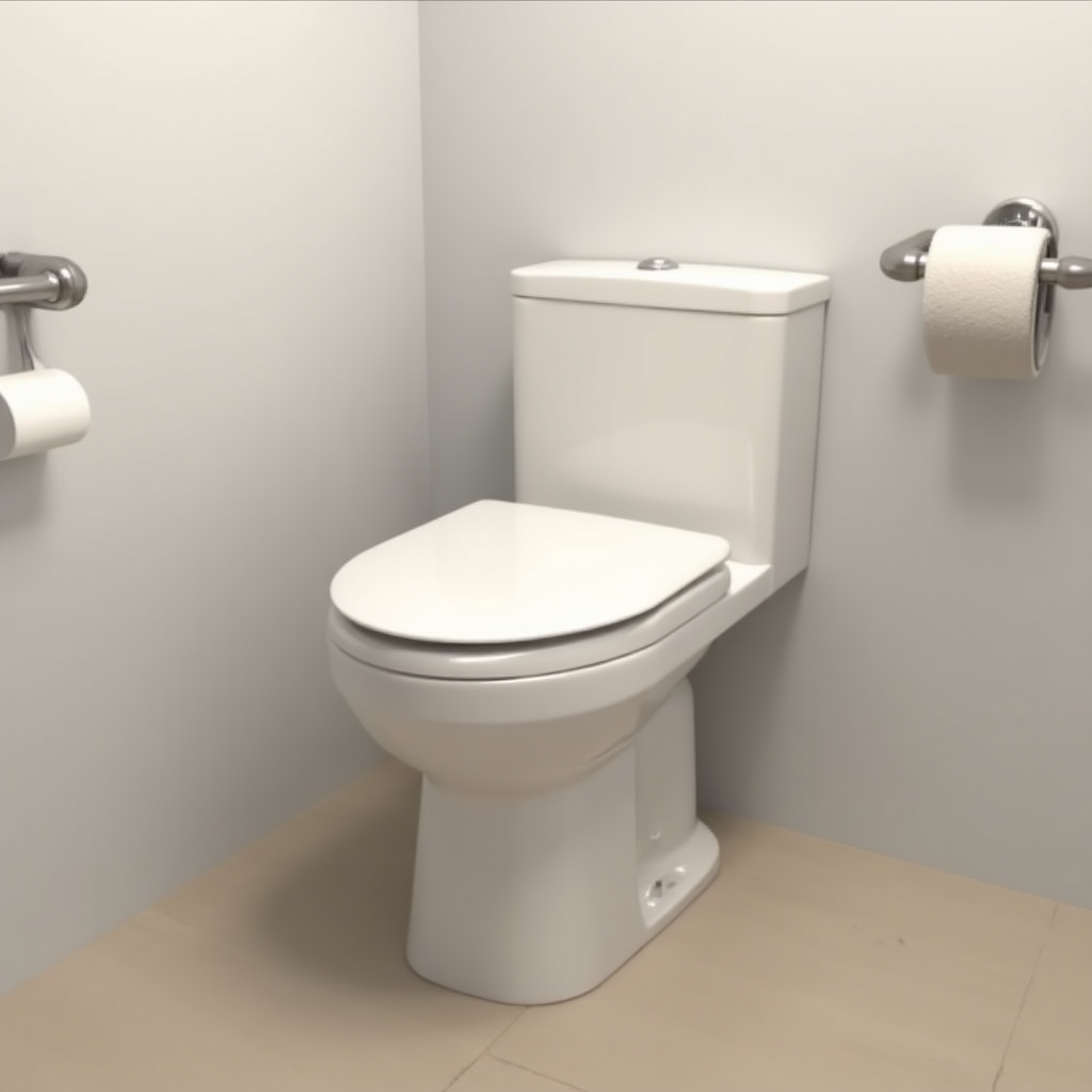 A comfort height toilet with grab bars in an accessible Karachi bathroom