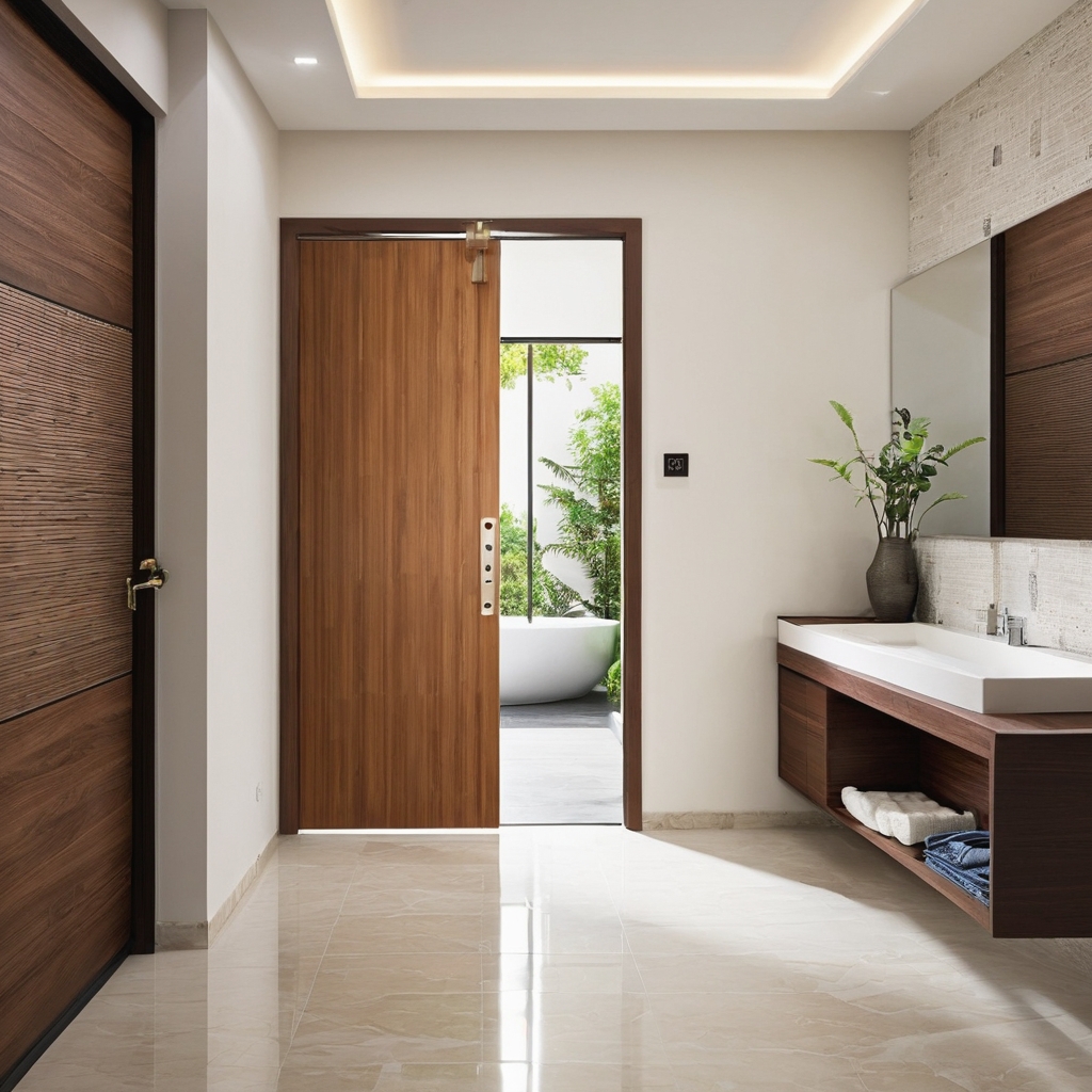 A wider bathroom doorway with a pocket door for easy wheelchair access in Karachi