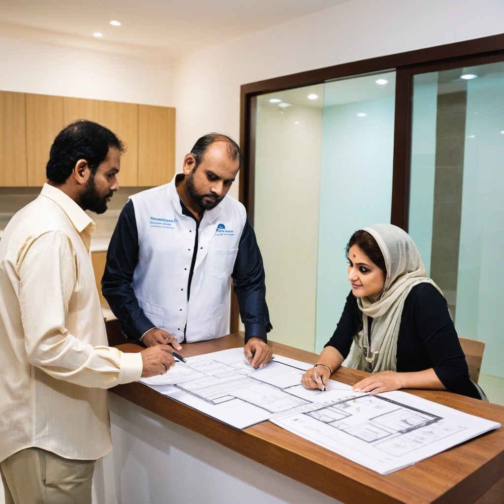 A homeowner discussing renovation costs with a contractor, highlighting budget planning