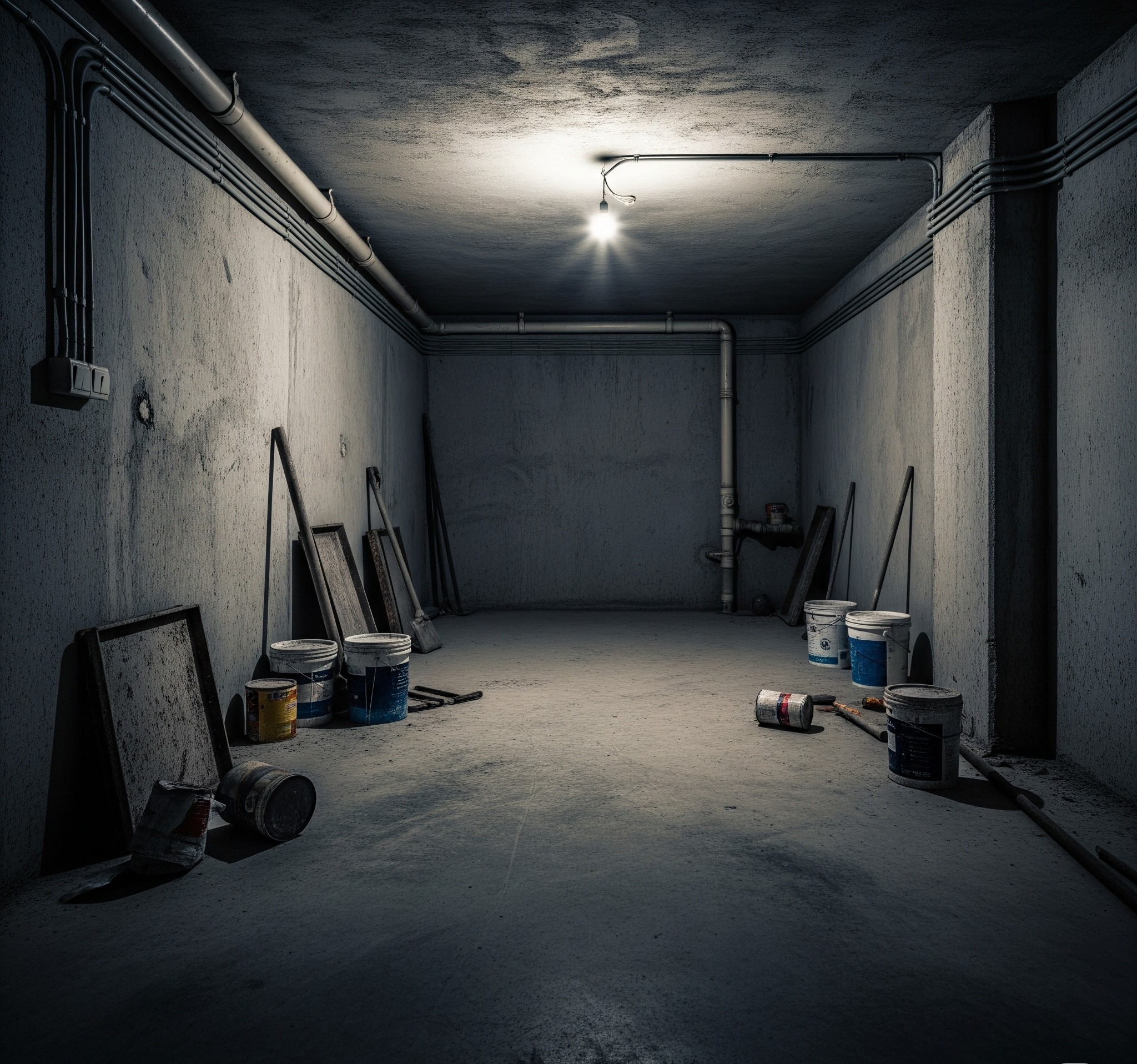 Before: Dingy, unused basement in Karachi bungalow, suitable for home gym transformation