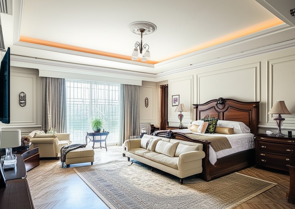 After: Optimized bedroom with custom built-in wardrobes and integrated study nook in Karachi