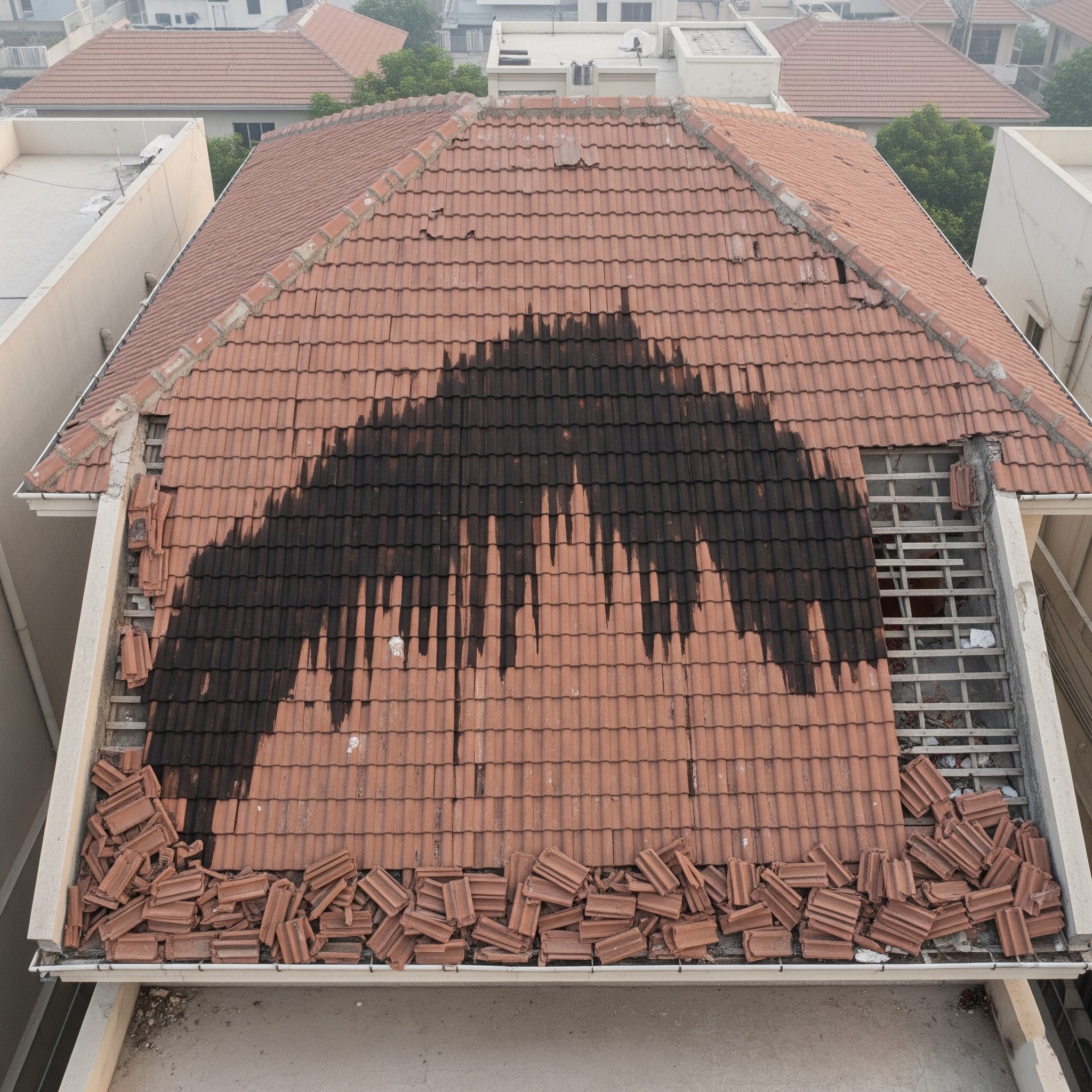 Before photo of a leaky roof section on a DHA Phase 5 home
