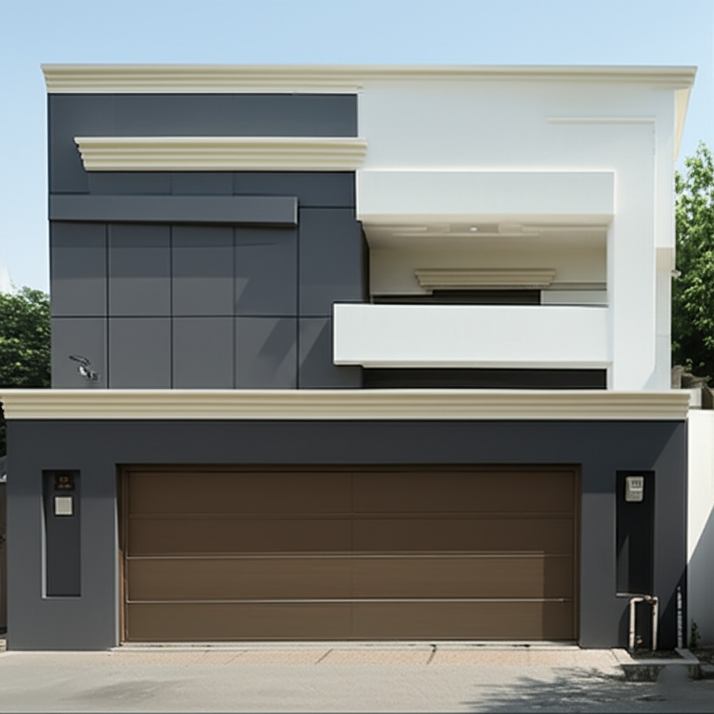After `architectural facade Karachi` enhancement: A transformed building entrance with integrated lighting and modern finishes, showcasing `wall facade design Karachi`.