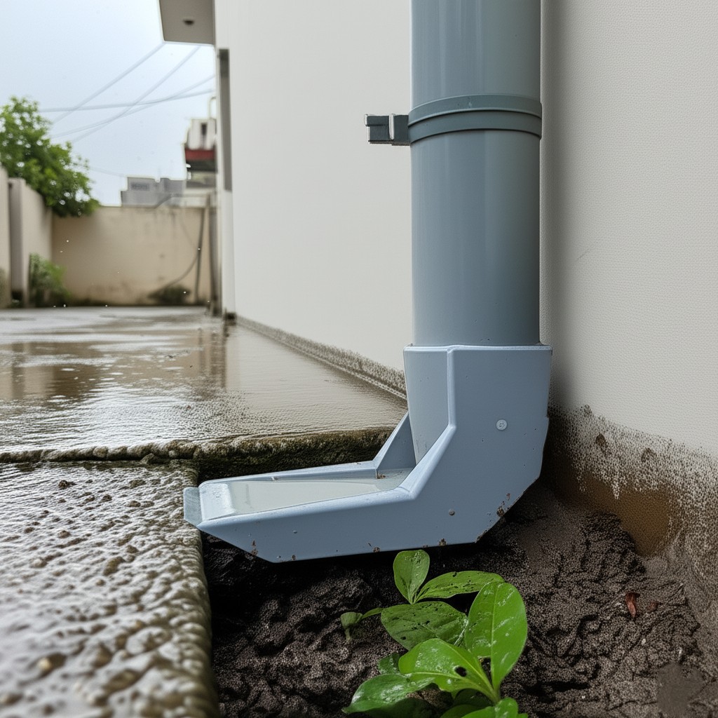 After `downspout installation Karachi`: Properly installed downspouts ensuring `proper downspout drainage Karachi` and `protect foundation from water Karachi`.