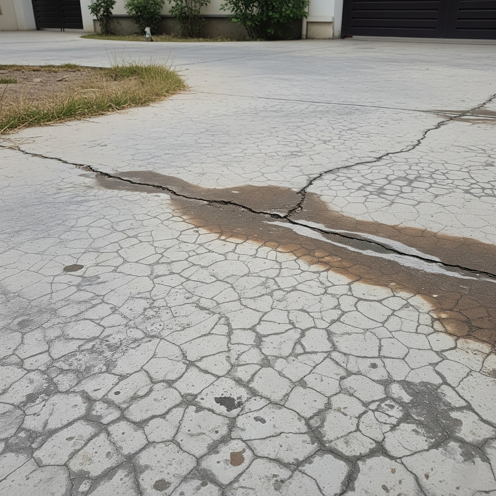 Before resurfacing: A cracked and faded concrete driveway in Karachi, awaiting a transformation.