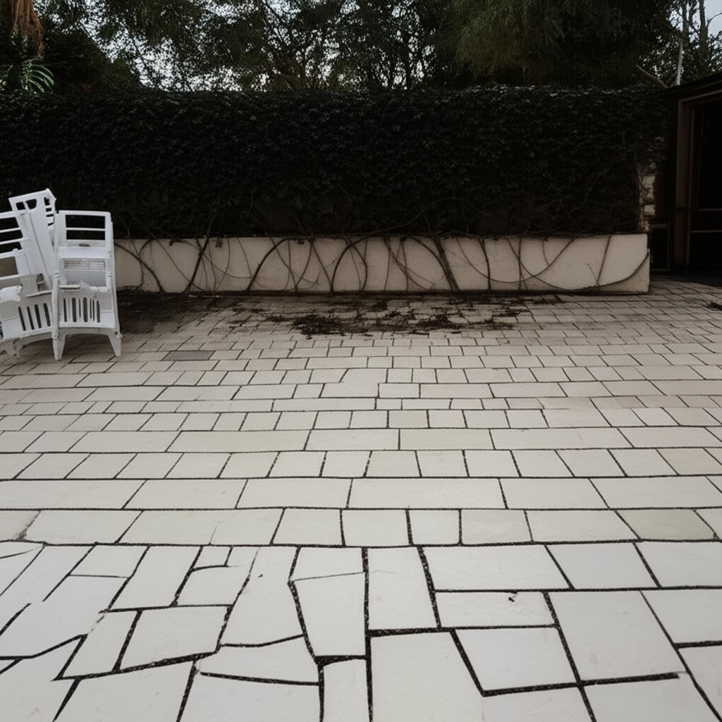 Before patio renovation: A worn and cracked patio area in Karachi, needing a luxurious upgrade.