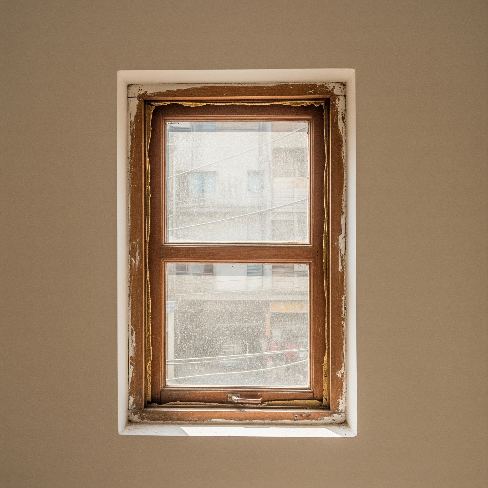 Before double glazed window installation: A standard window with poor insulation in Karachi.
