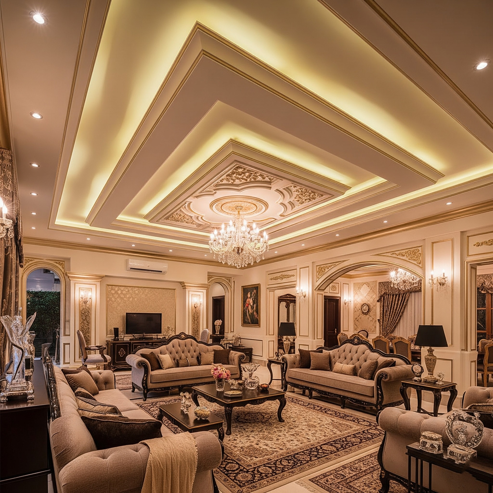 After comprehensive false ceiling and POP work, showing a stunning interior in Karachi.