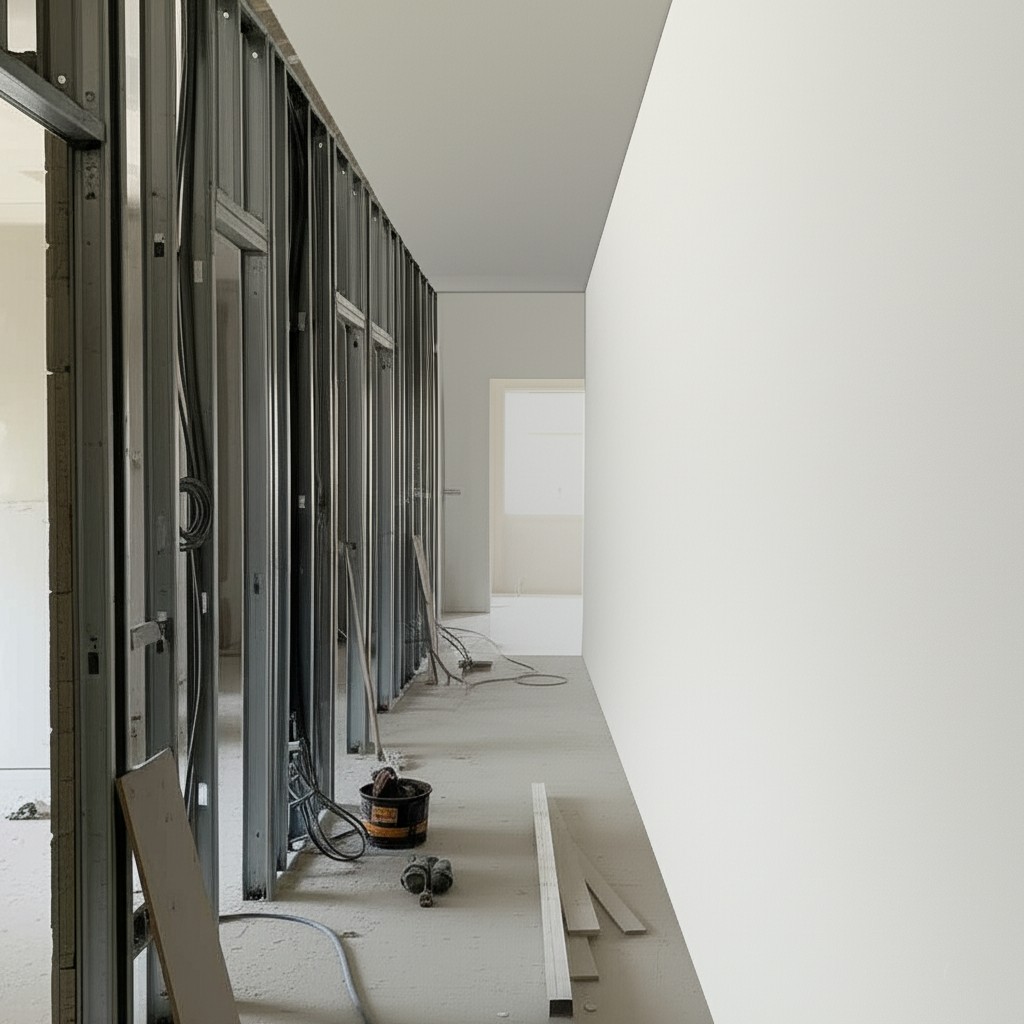 After drywall installation: A smooth, finished wall ready for paint. Example of drywall installation Karachi.