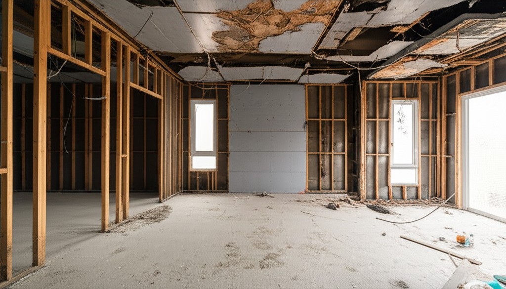 Before drywall installation showing exposed framework in Karachi.