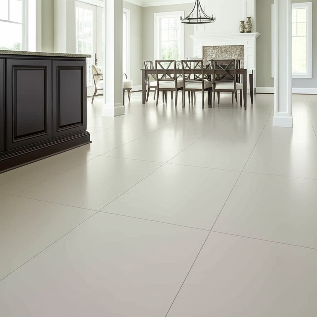 After flooring installation: Sleek, modern porcelain tiles creating a contemporary look. Example of tile flooring installation Karachi.