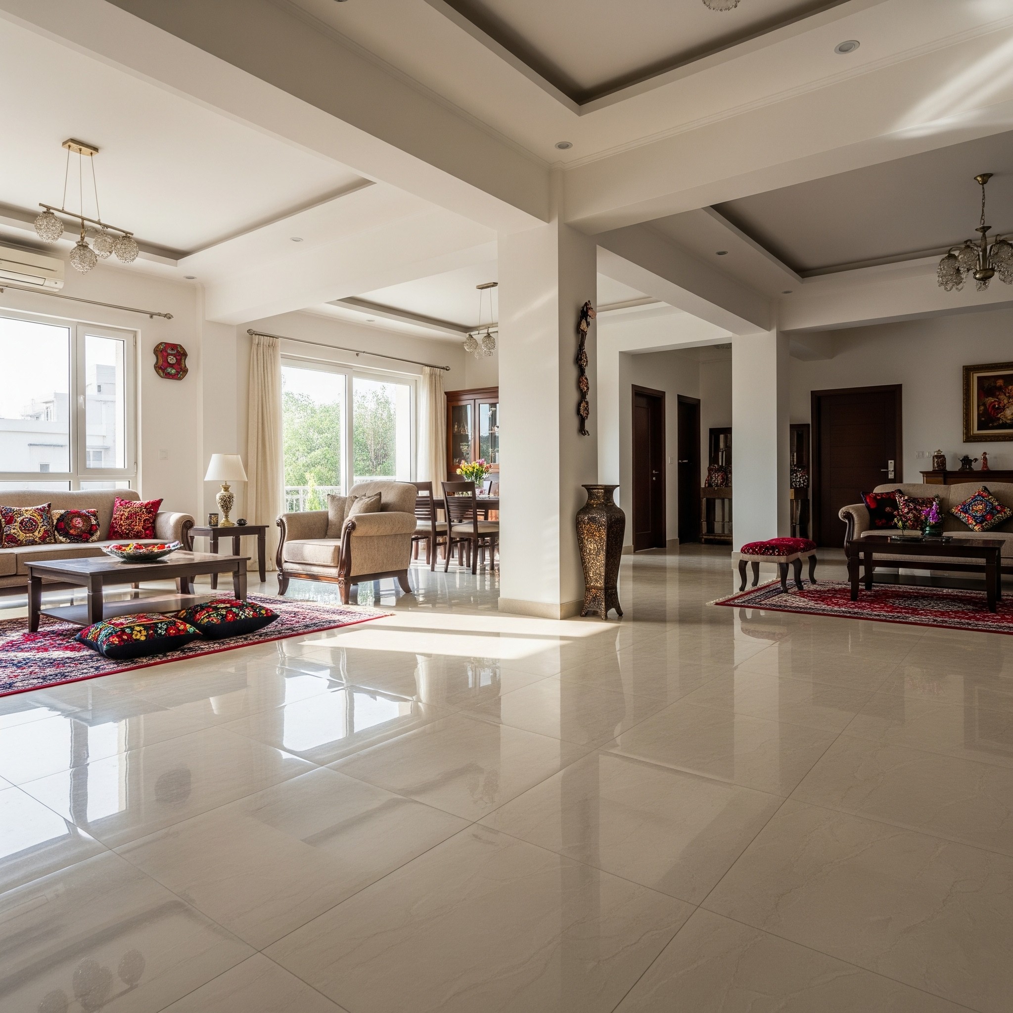After comprehensive flooring installation, showing a beautiful and new floor in a Karachi home.