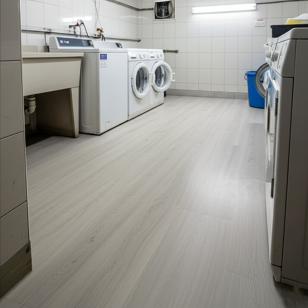 After flooring installation: Durable and water-resistant vinyl plank flooring. Example of vinyl flooring installation Karachi.
