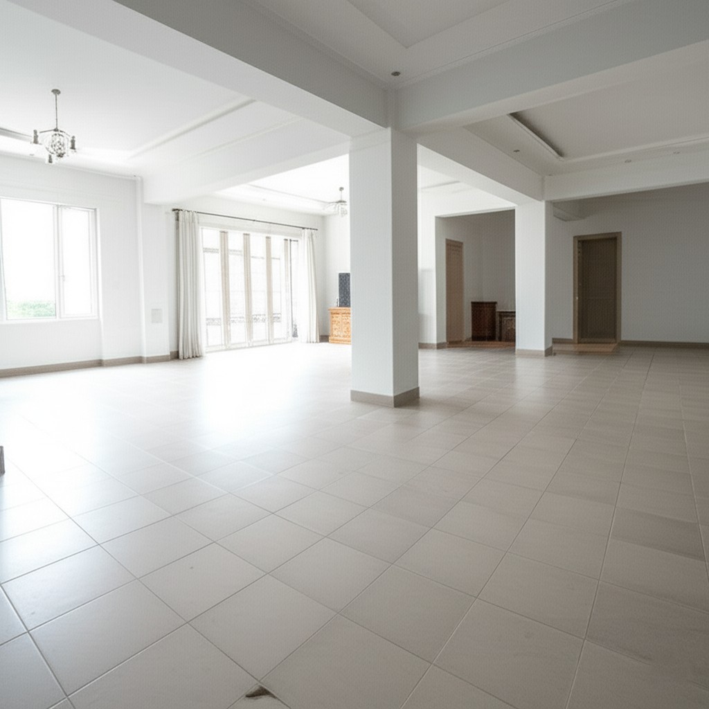 Before flooring installation showing an outdated floor awaiting transformation in Karachi.