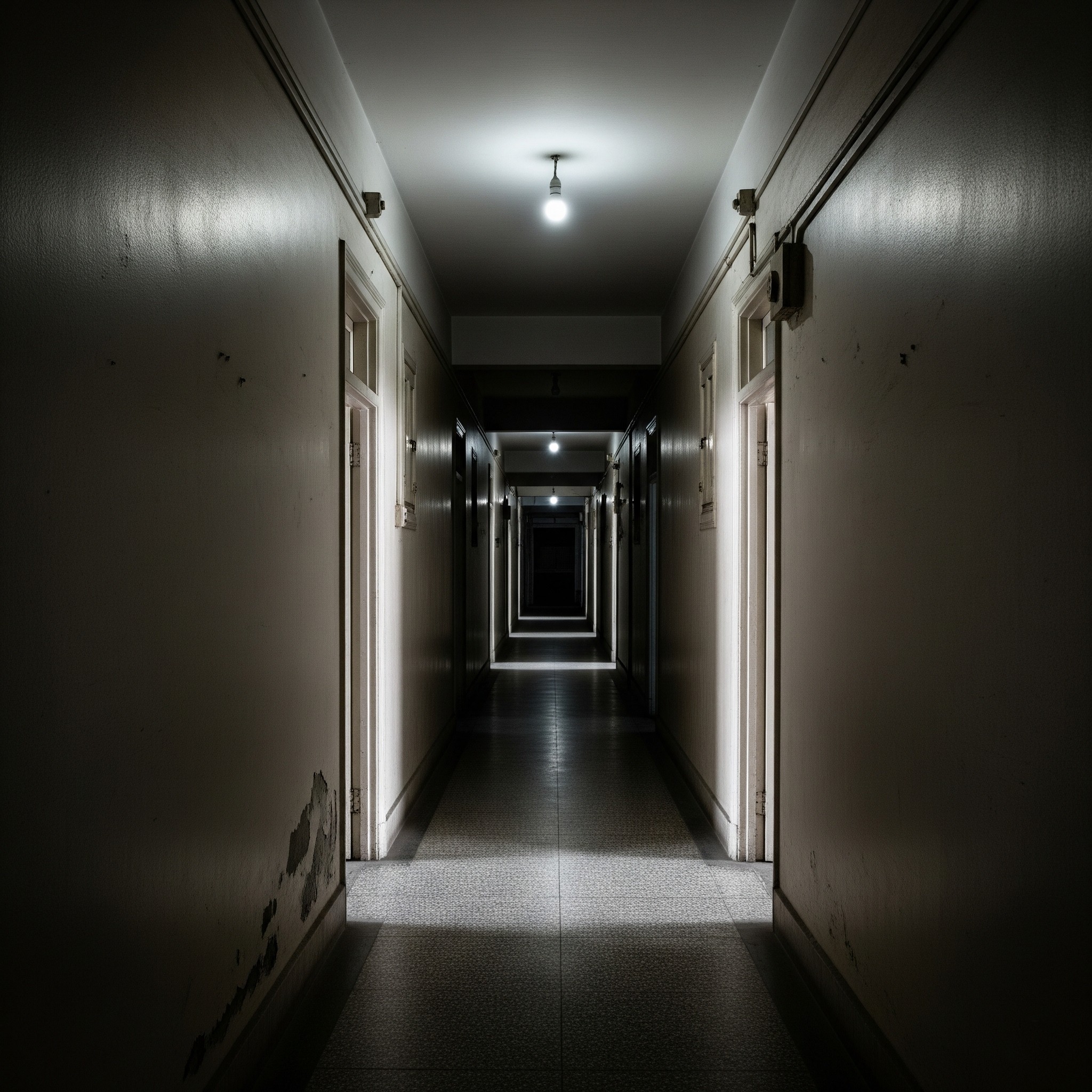 Before lighting upgrade: A dark and uninviting hallway in Karachi.
