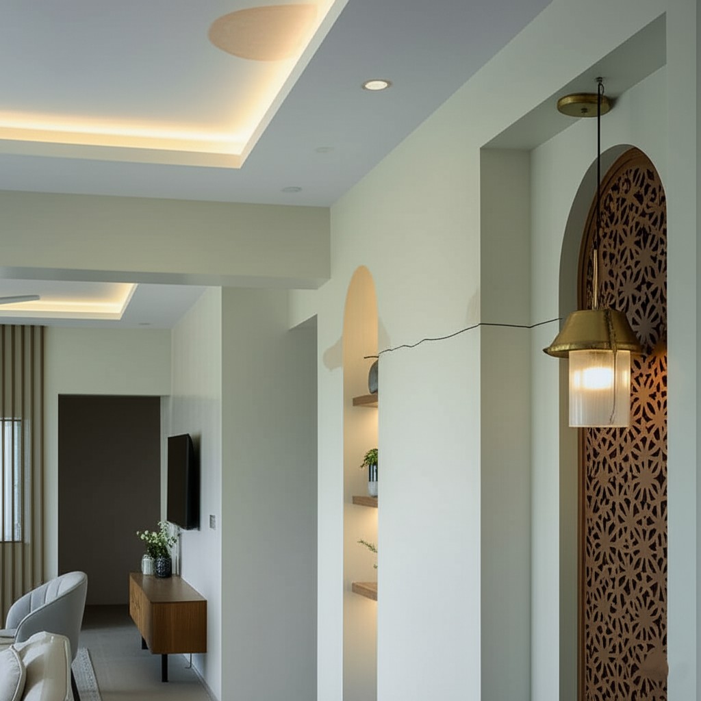 Before comprehensive wall and ceiling repair, showing subtle surface imperfections in a Karachi home.