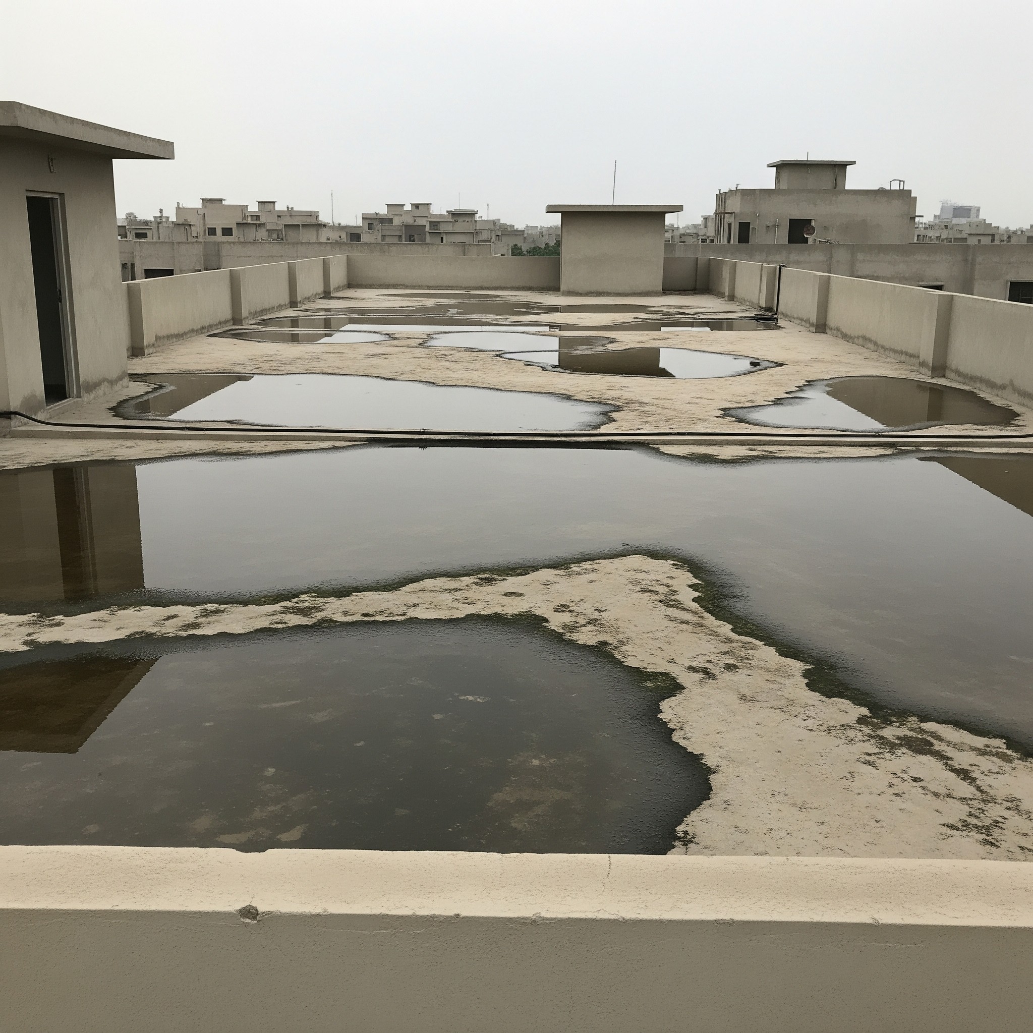Before waterproofing: Exposed concrete roof prone to leaks in Karachi.