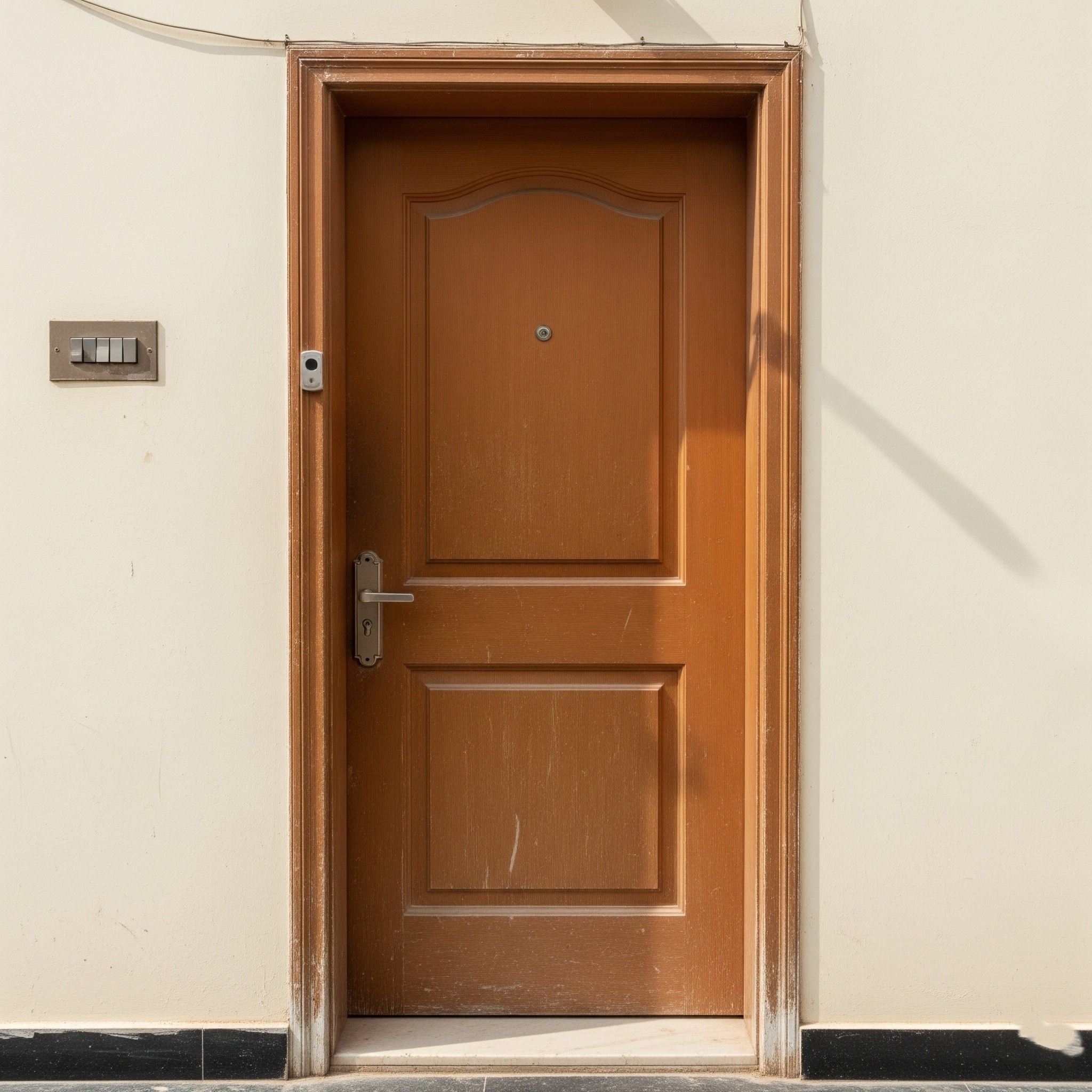 Before smart home upgrade: A standard door with traditional lock in a Karachi house.