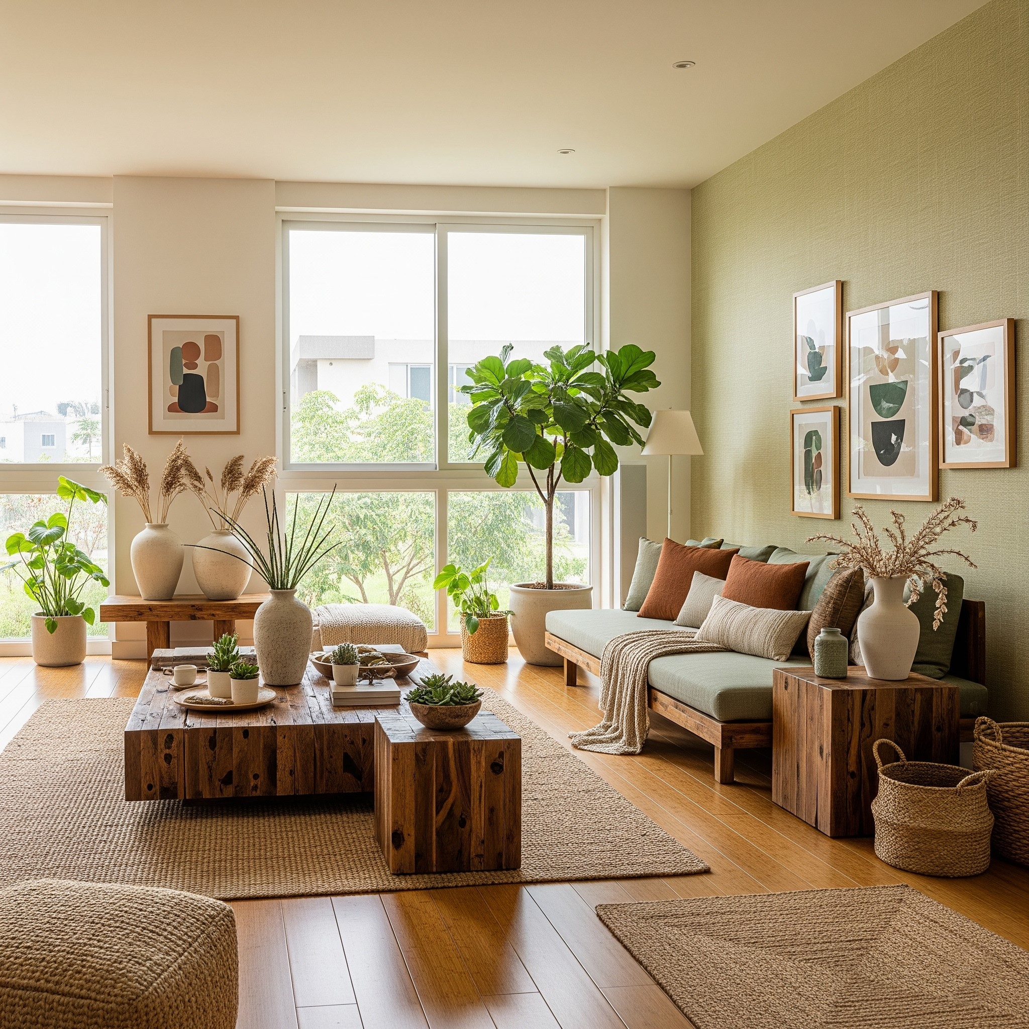 Eco-friendly living room with natural light