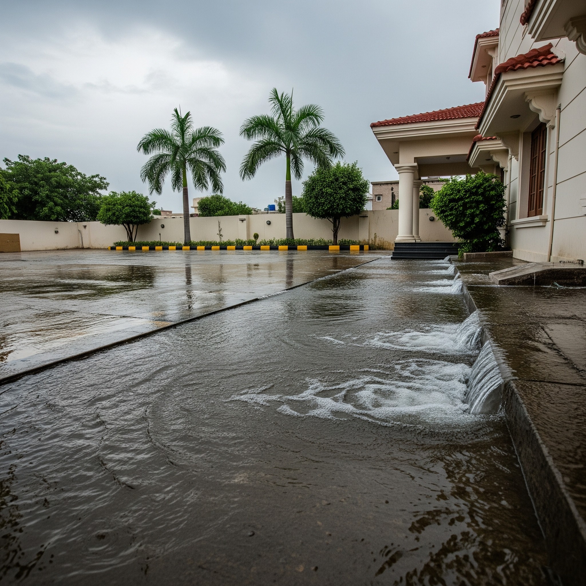 Before water conservation: Outdoor area with water runoff in Karachi