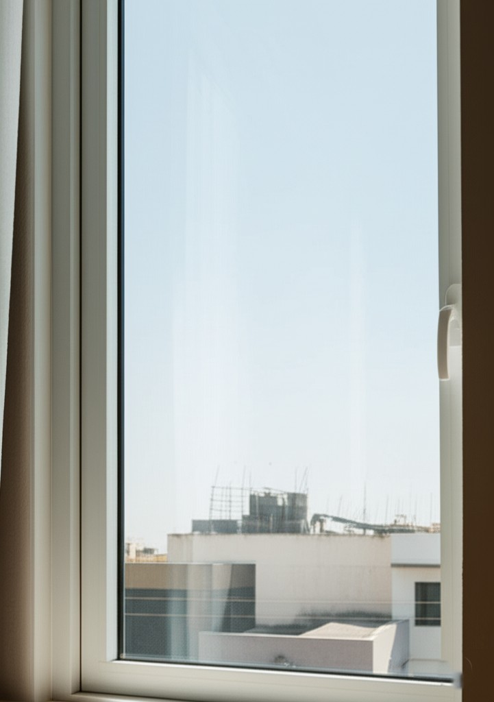 After professional window cleaning, showcasing crystal clear views from a Karachi property.
