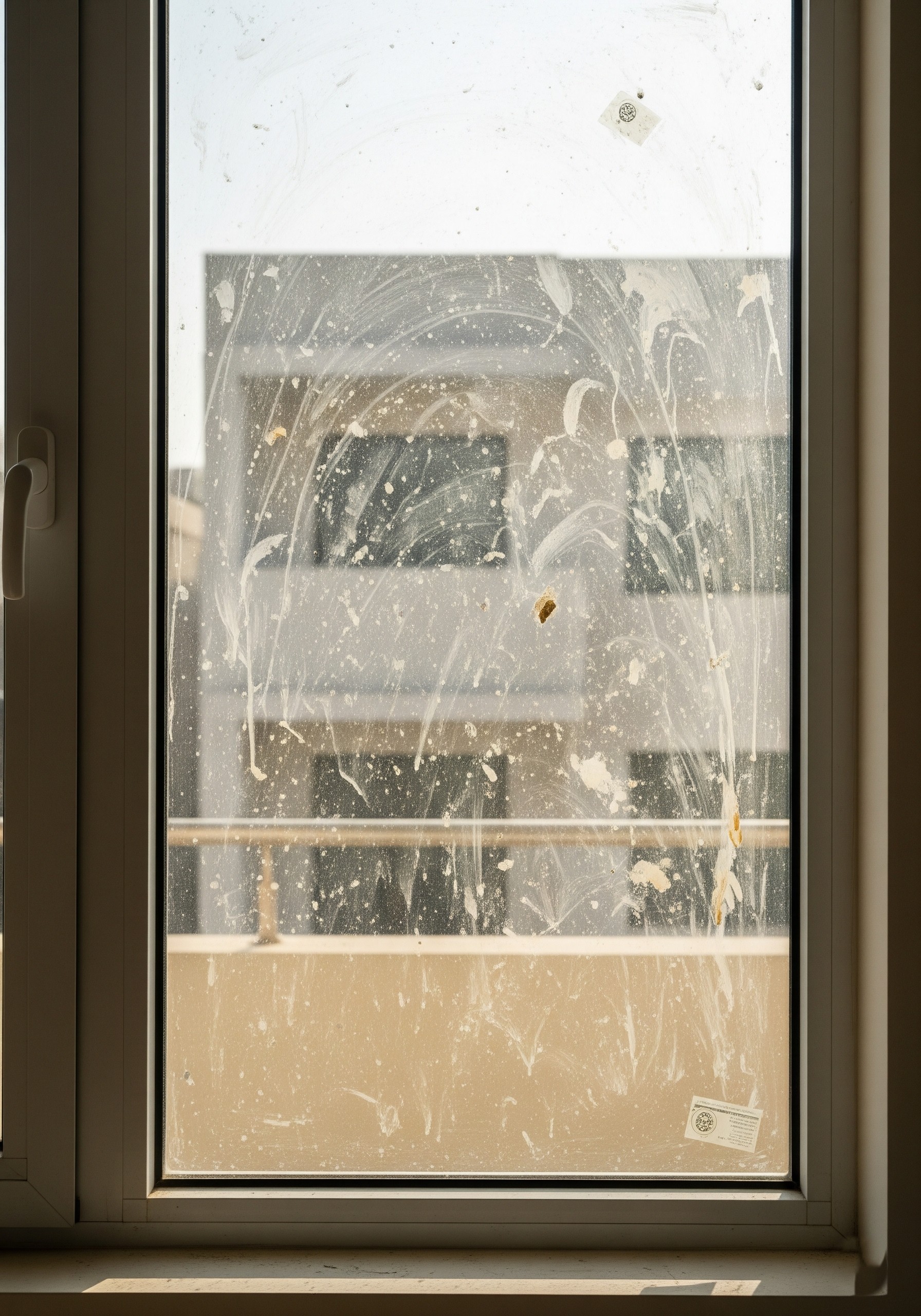 Before `builders cleaning Karachi`: Windows covered in paint and dust from construction.