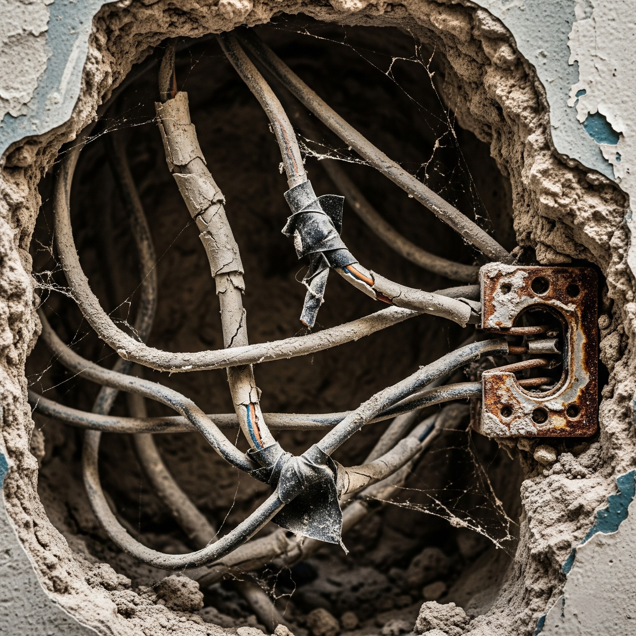 Before rewiring: Exposed and unsafe `home electrical wiring Karachi` in a renovation project.