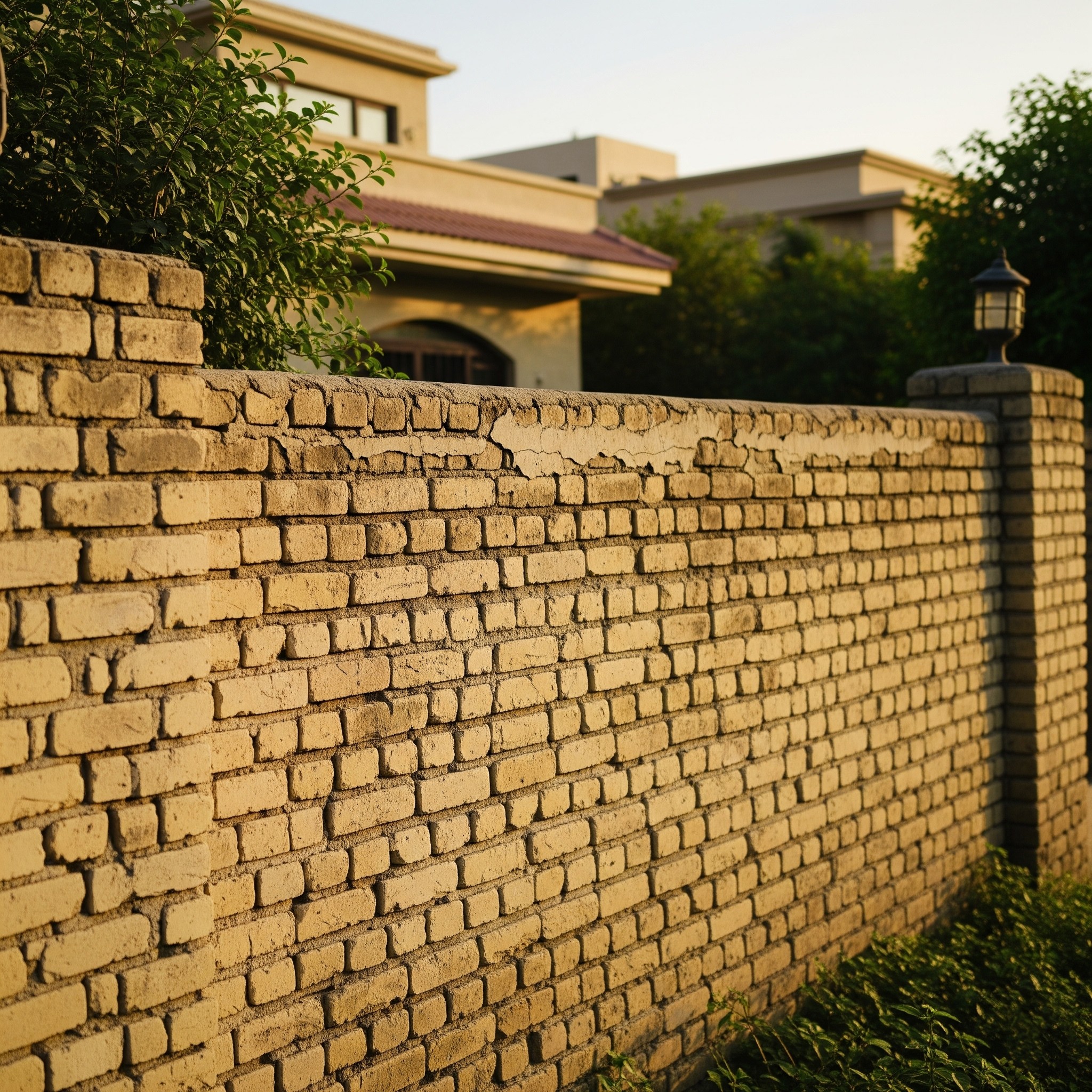 Before `boundary wall construction Karachi`: An old, weathered boundary wall.