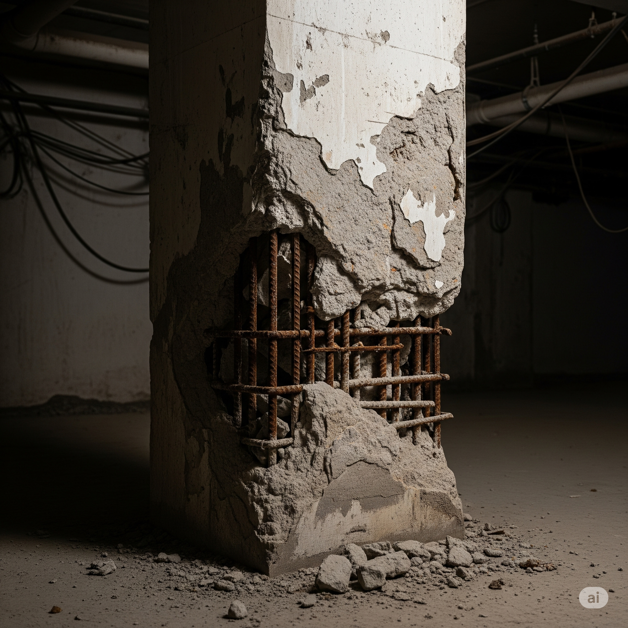 Before `beam repair Karachi`: Deteriorated concrete beam requiring reinforcement.